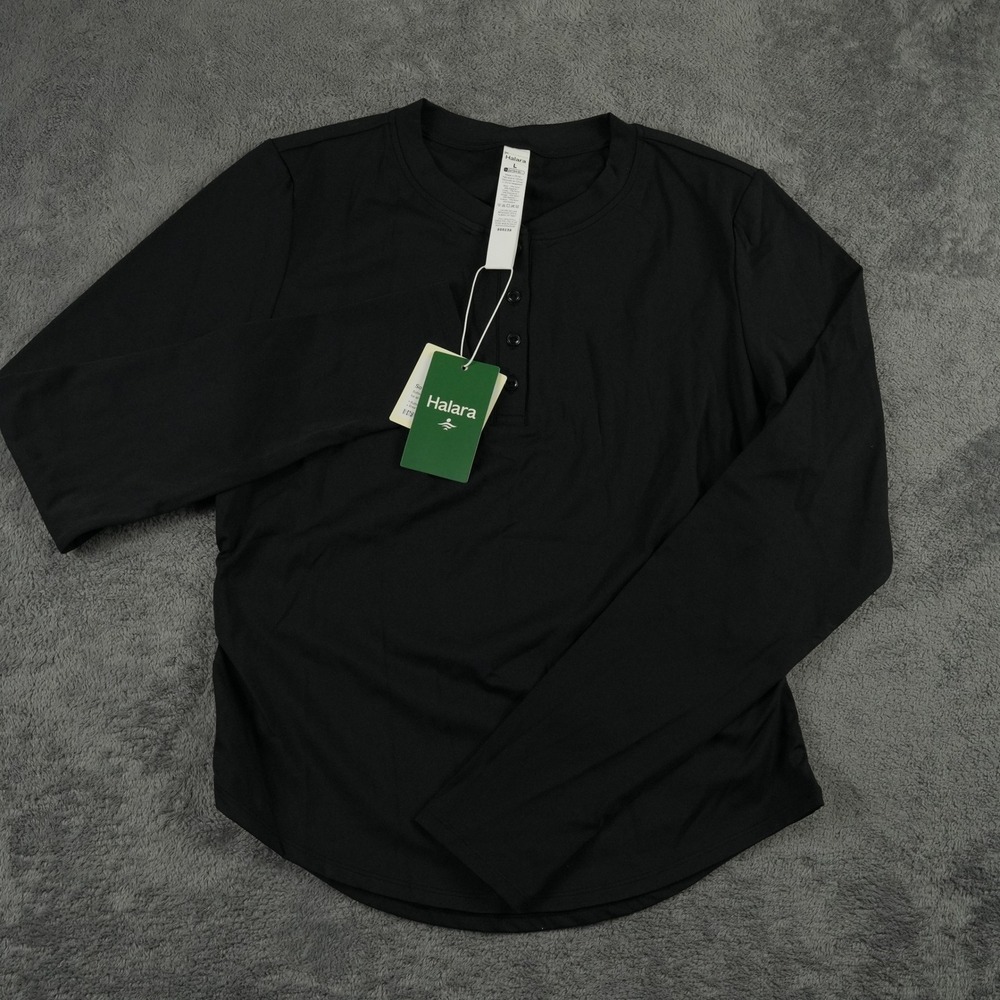 Halara Henley‎ Top Women Large Black SoftlyZero Plush Long Sleeve Stretch